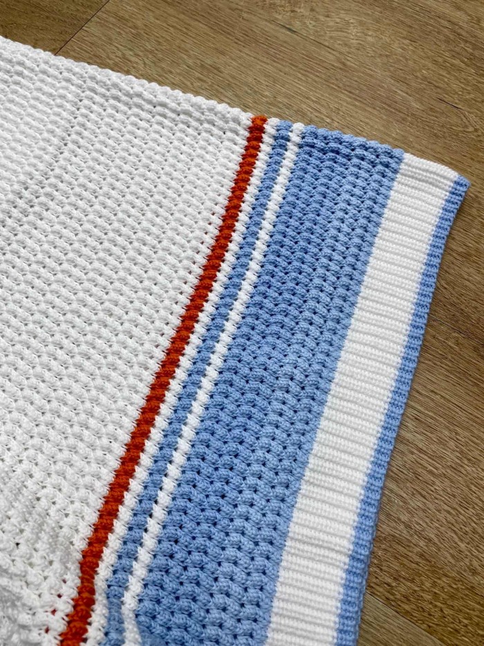 1:1 quality version Mediterranean Resort Striped Openwork Crochet Knit Logo Embroidery Polo Shirt & Shorts Set 29220431