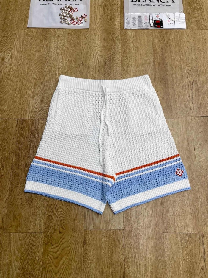 1:1 quality version Mediterranean Resort Striped Openwork Crochet Knit Logo Embroidery Polo Shirt & Shorts Set 29220431