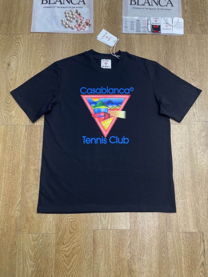 1:1 quality version Colorful Mountain Tennis Landscape Triangle Frame Print T-shirt 29220549