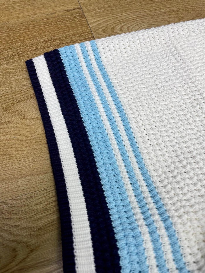 1:1 quality version Navy Light Blue White Horizontal Gradient Stripe Diamond Logo Embroidery Knit Shirt & Shorts Set 29220635