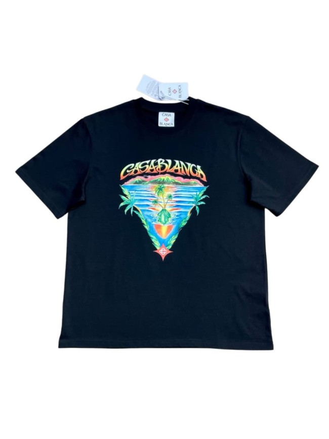 1:1 quality version Tropical Island Palm Tree Triangle Frame Gradient Brand Letter Print T-shirt 29220531