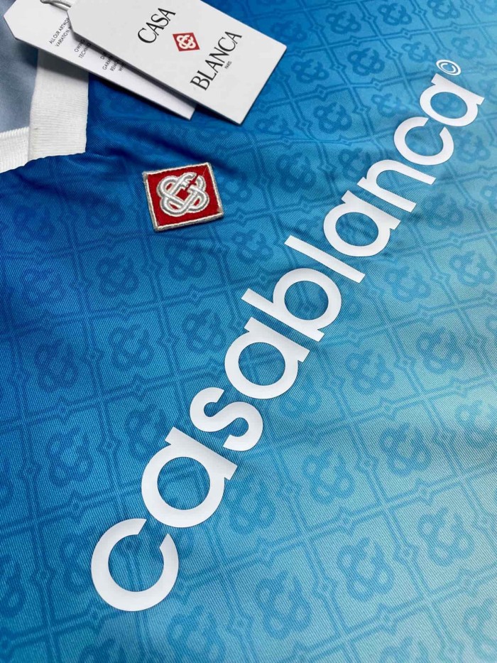 1:1 quality version Gradient Blue White All Over Jacquard Logo Satin Silk V Neck Soccer Jersey T-shirt 29220501