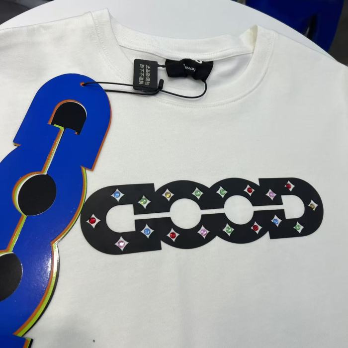Rhombus Hollow Letter Color Rhinestone Foam Print Tee 2 colors 29220605