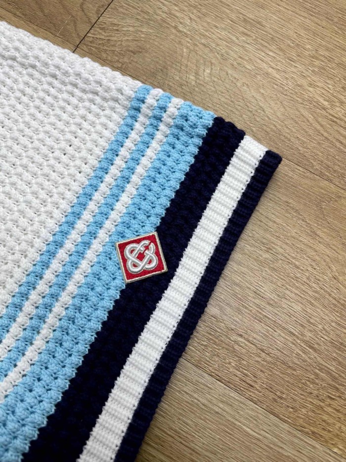 1:1 quality version Navy Light Blue White Horizontal Gradient Stripe Diamond Logo Embroidery Knit Shirt & Shorts Set 29220635