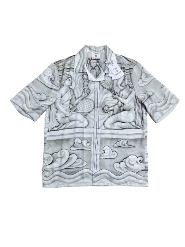 1:1 quality version  Mural Goddess Tennis Cloud Wave Full Print Silky Viscose Camp Collar Shirt 29220508