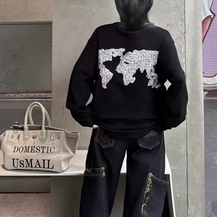 Map Sequin Embroidery Basic Logo Long Sleeve T-shirt 2 colors 29220594