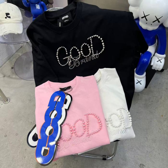 Round Pearl Letter Embroidery Tee 3 colors 29220600