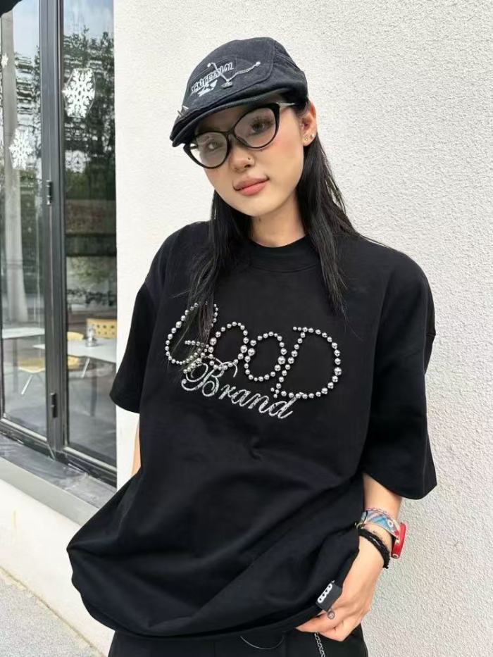 Round Pearl Letter Embroidery Tee 3 colors 29220600