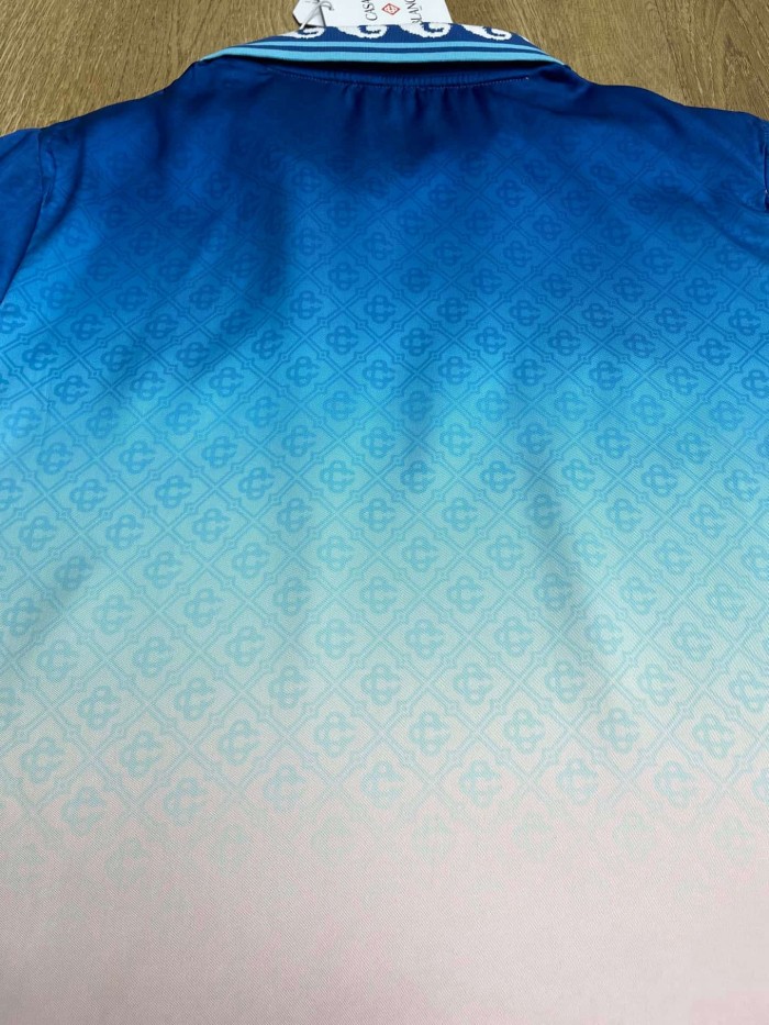 1:1 quality version Gradient Blue White All Over Jacquard Logo Satin Silk V Neck Soccer Jersey T-shirt 29220501