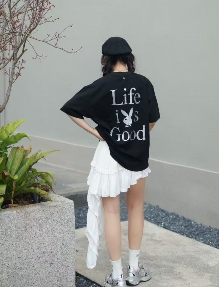 Unisex   Life Is Good  Bunny Slogan Front Back Print T-shirt 2 colors 29220128