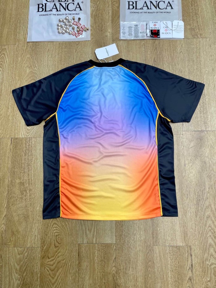 1:1 quality version Gradient Sunset Print Mesh Spliced Sports Football Jersey T-shirt 29220781