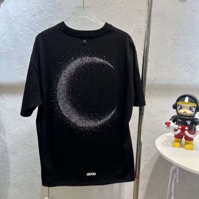 Full Rhinestone Crescent Slogan Luxury Tee 29220117