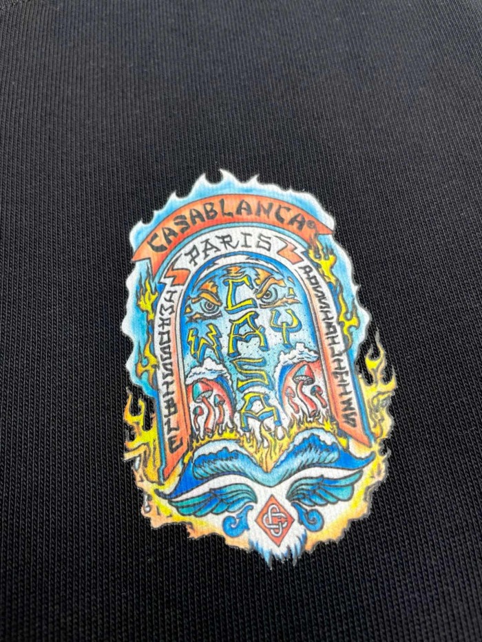 1:1 quality version Vintage Fire Flame Totem Colorful Arch Frame Front Back Print T-shirt 29220515