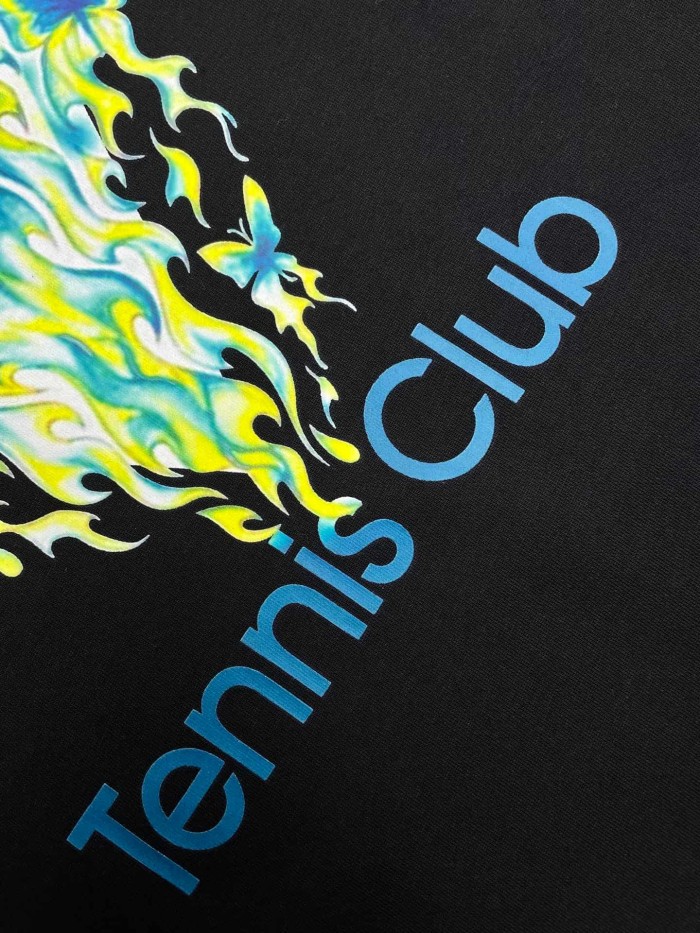 1:1 quality version Tennis Club Neon Blue Triangle Flame Butterfly Print T-shirt 29220539