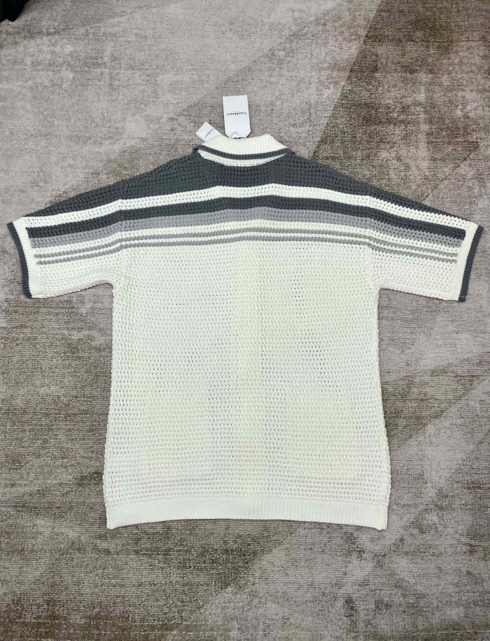1:1 quality version Dark Gray Gradient Horizontal Striped Embroidered Badge Knit Shirt & Shorts Set 29220631