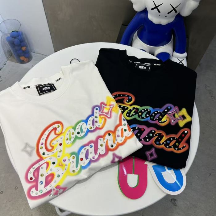 Unisex Colorful Slogan Rhinestone Luxury Fashion Premium T-shirt 2 colors 29220085