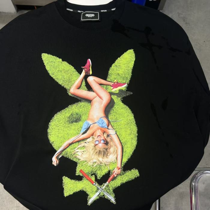 Bunny Shaped Green Lawn Lady Print Tee 29220125