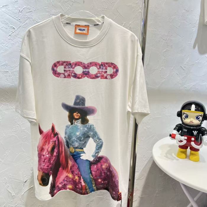 Year Of Horse Pink Denim Full Rhinestone Tee 29220114