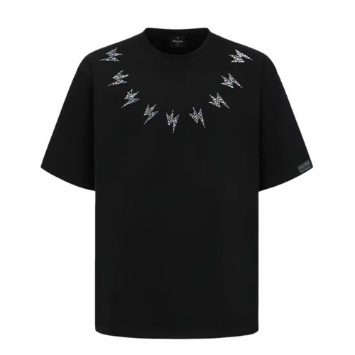 Holographic Rhinestone Lightning Bolt Neck Gothic Back Letter Print T-shirt 2 colors 29220646