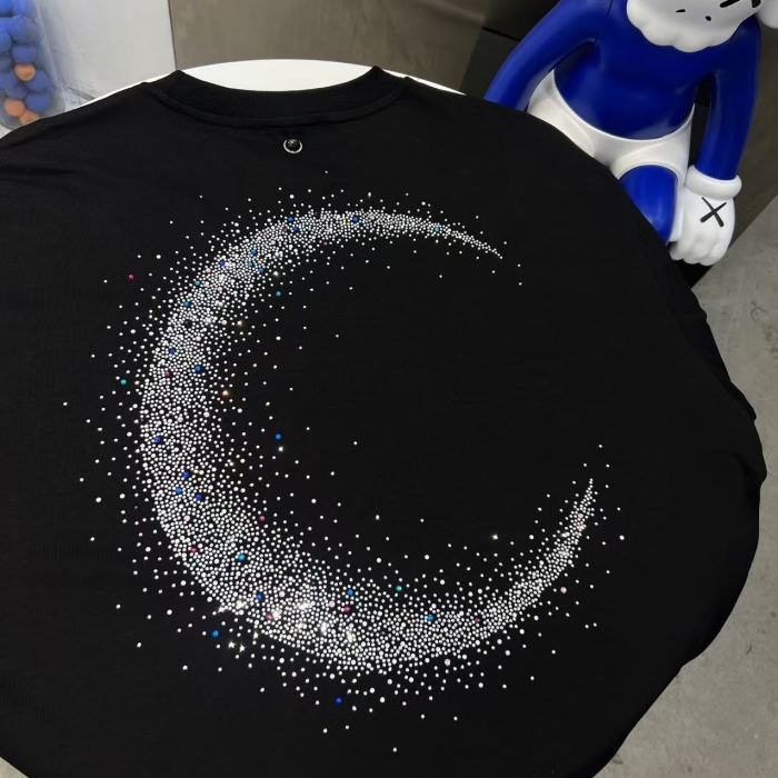 Full Rhinestone Crescent Slogan Luxury Tee 29220117