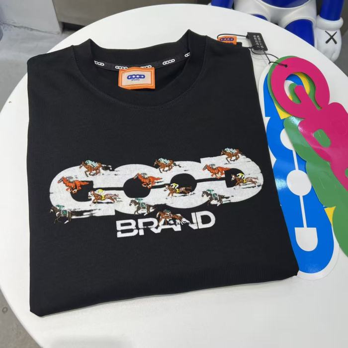 Year Of Horse Fixed Flocking Embroidery Horse Racing Print Tee 29220116