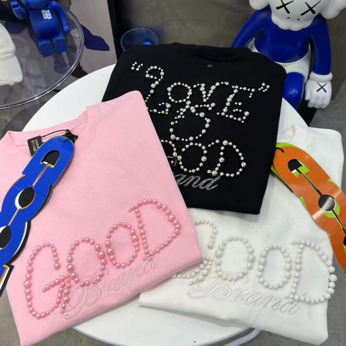 Round Pearl Letter Embroidery Tee 3 colors 29220600