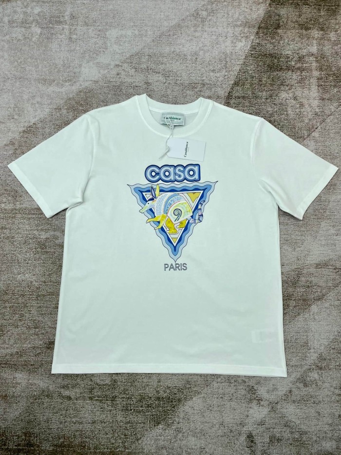 1:1 quality version Light Blue Triangle Illustrated Armadillo Paris Letter Print T-shirt 2 colors 29220558