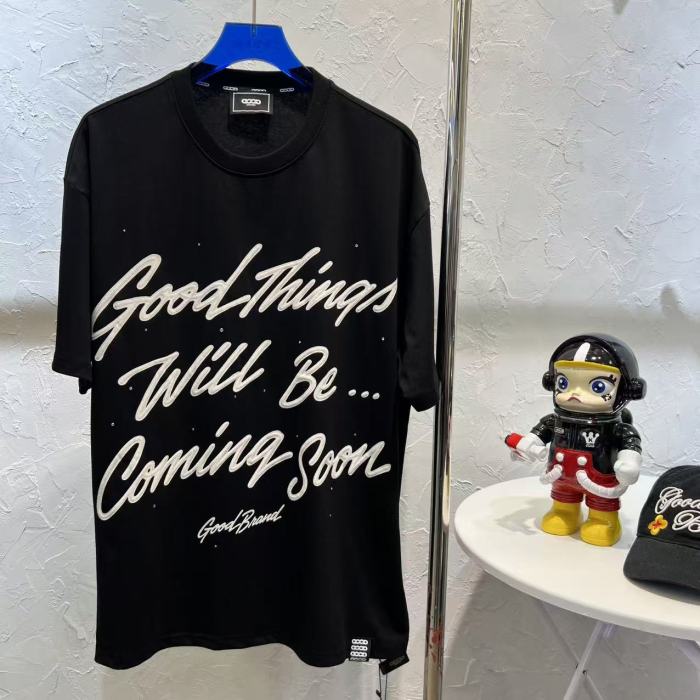 Unisex Handwritten Cursive 3D Puff Print Slogan Black T-shirt 29220104