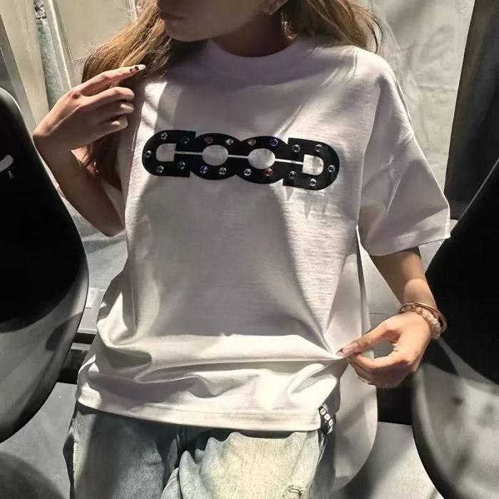 Hollow GOOD Color Rhinestone Print Tee 2 colors 29220606