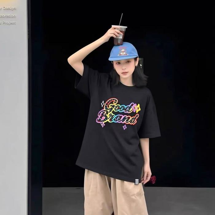 Unisex Colorful Slogan Rhinestone Luxury Fashion Premium T-shirt 2 colors 29220085