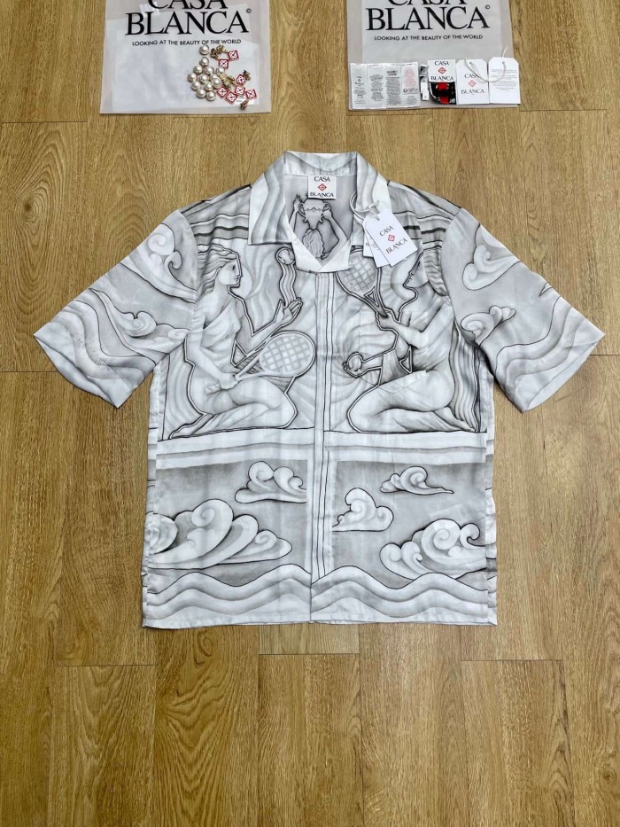 1:1 quality version  Mural Goddess Tennis Cloud Wave Full Print Silky Viscose Camp Collar Shirt 29220508