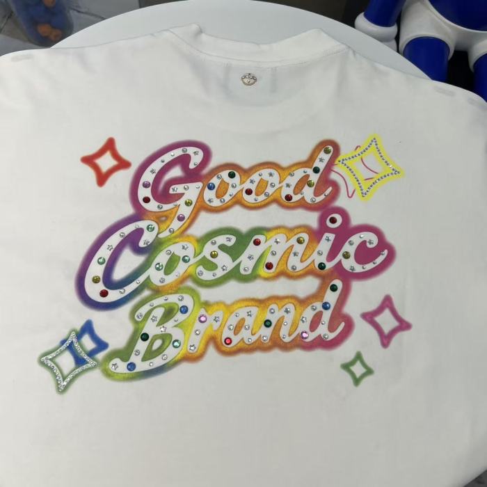 Unisex Colorful Slogan Rhinestone Luxury Fashion Premium T-shirt 2 colors 29220085