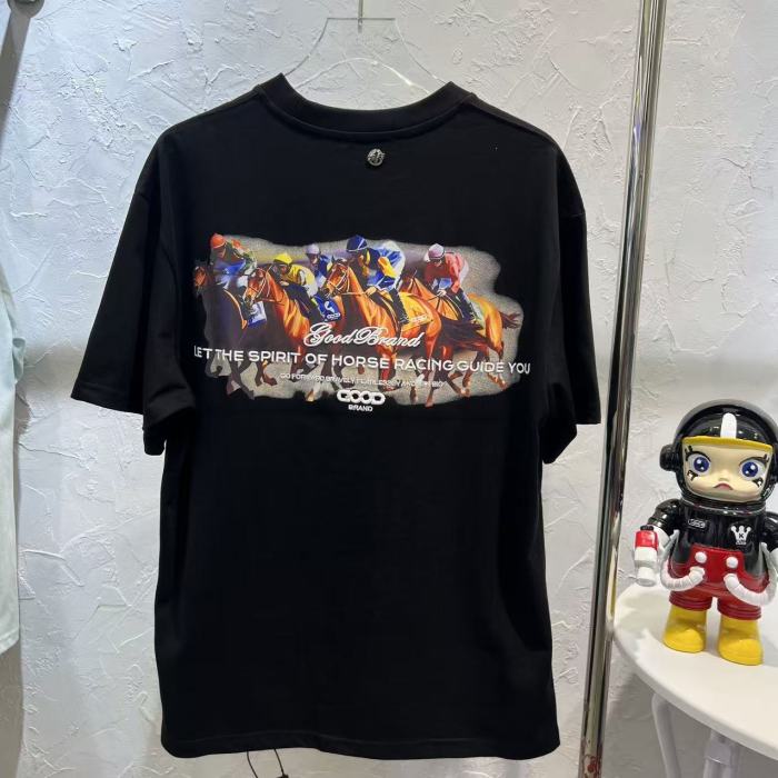 Year Of Horse Fixed Flocking Embroidery Horse Racing Print Tee 29220116