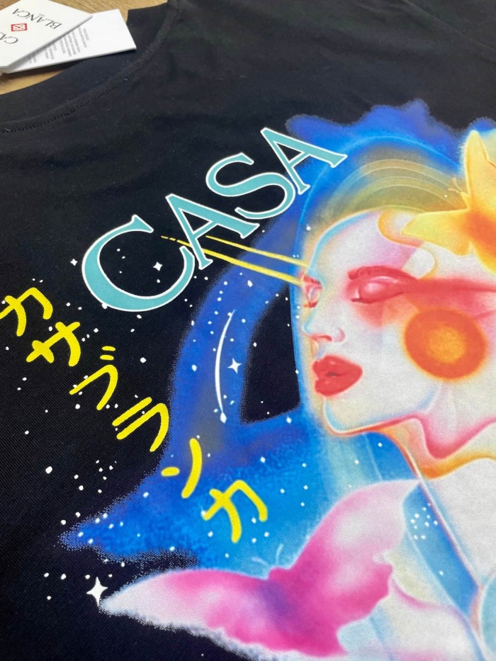 1:1 quality version Oversized Retro Japanese Psychedelic Portrait Butterfly Kanji Digital Print T-shirt 29220082