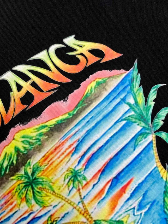 1:1 quality version Tropical Island Palm Tree Triangle Frame Gradient Brand Letter Print T-shirt 29220531