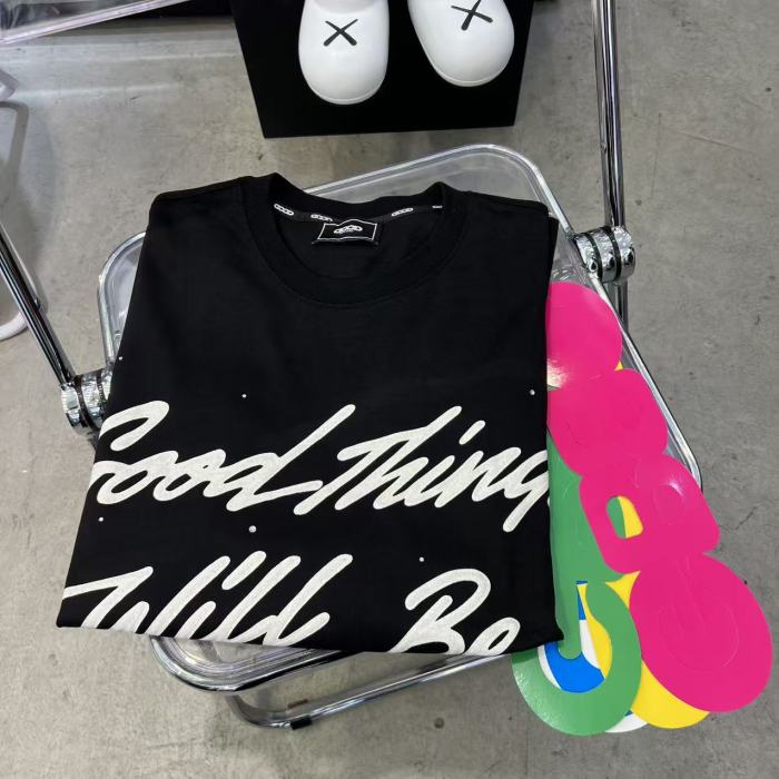 Unisex Handwritten Cursive 3D Puff Print Slogan Black T-shirt 29220104