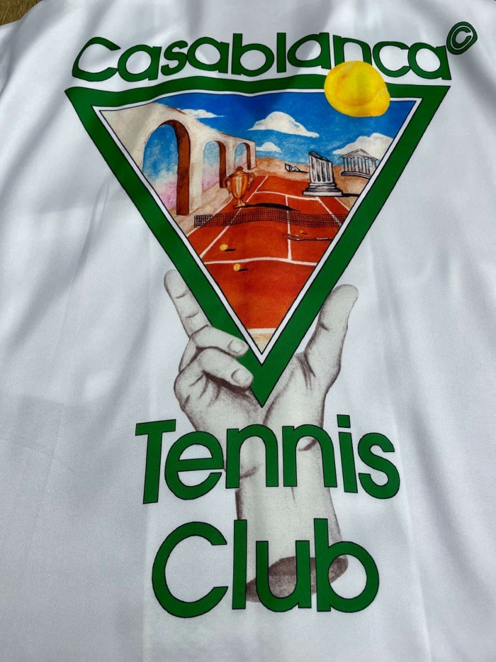1:1 quality version Green Striped Trim Triangle Tennis Villa Print Silky Viscose Camp Collar Shirt 29220569