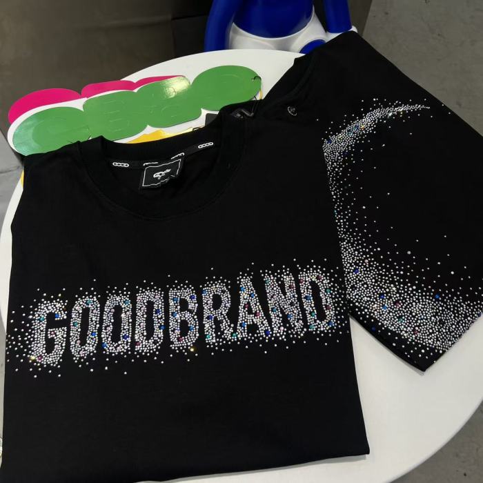 Full Rhinestone Crescent Slogan Luxury Tee 29220117