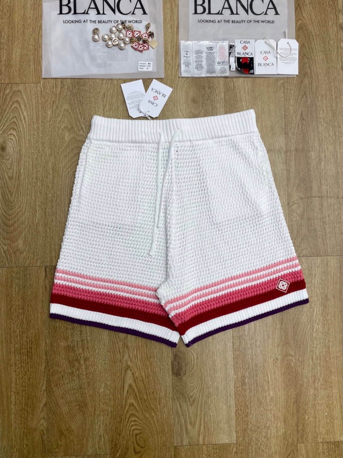 1:1 quality version Purple Red Pink Gradient Horizontal Striped Embroidered Badge Knit Shirt & Shorts Set 29220621