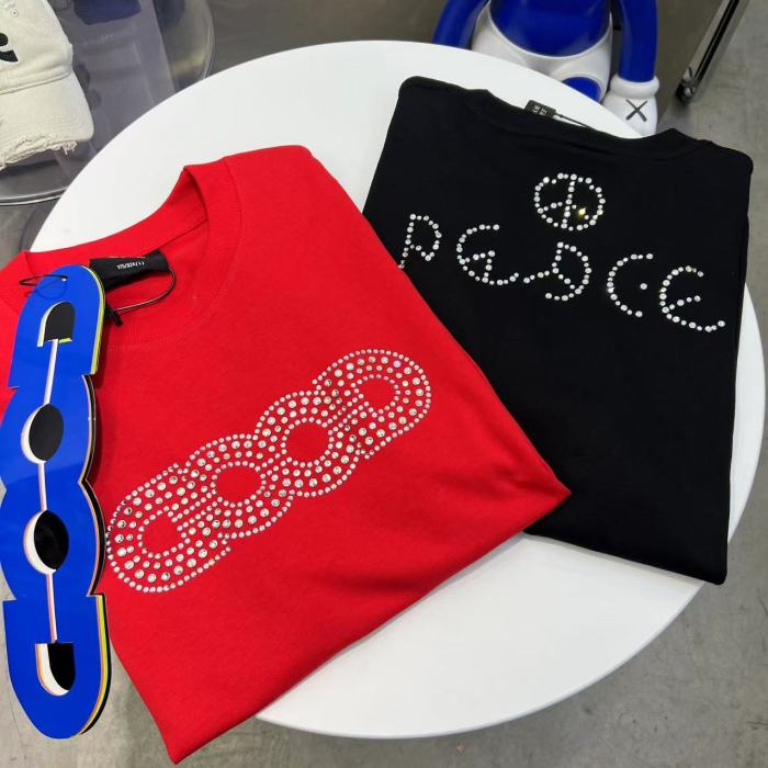 Streetwear Rhinestone Beaded Letter Tee 2 colors 29220602