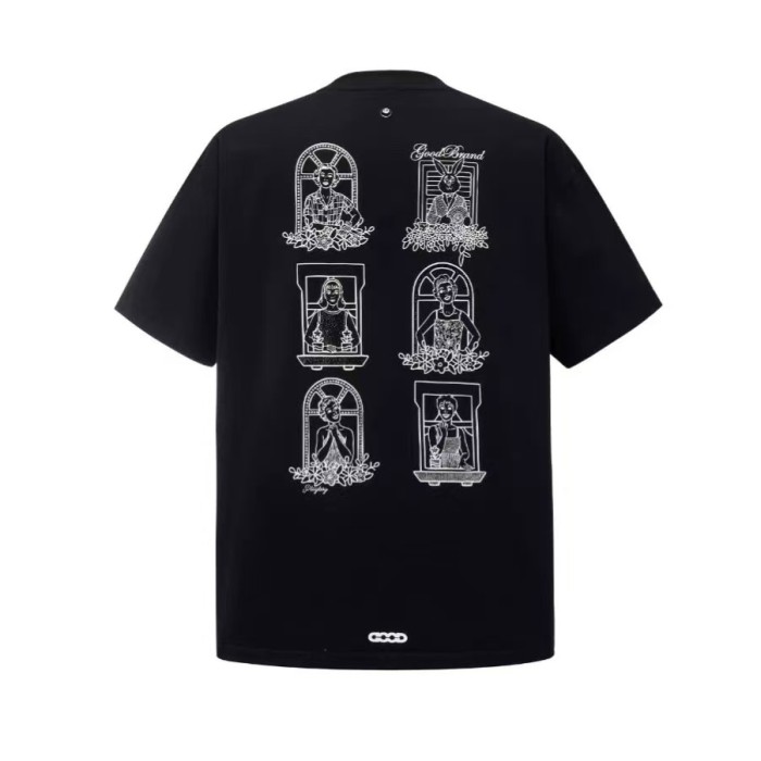 Unisex Black White Line Art Bunny Arch Front Back Print T-shirt 29220130