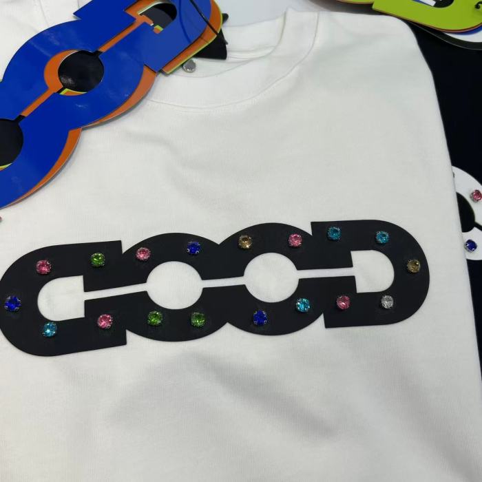 Hollow GOOD Color Rhinestone Print Tee 2 colors 29220606