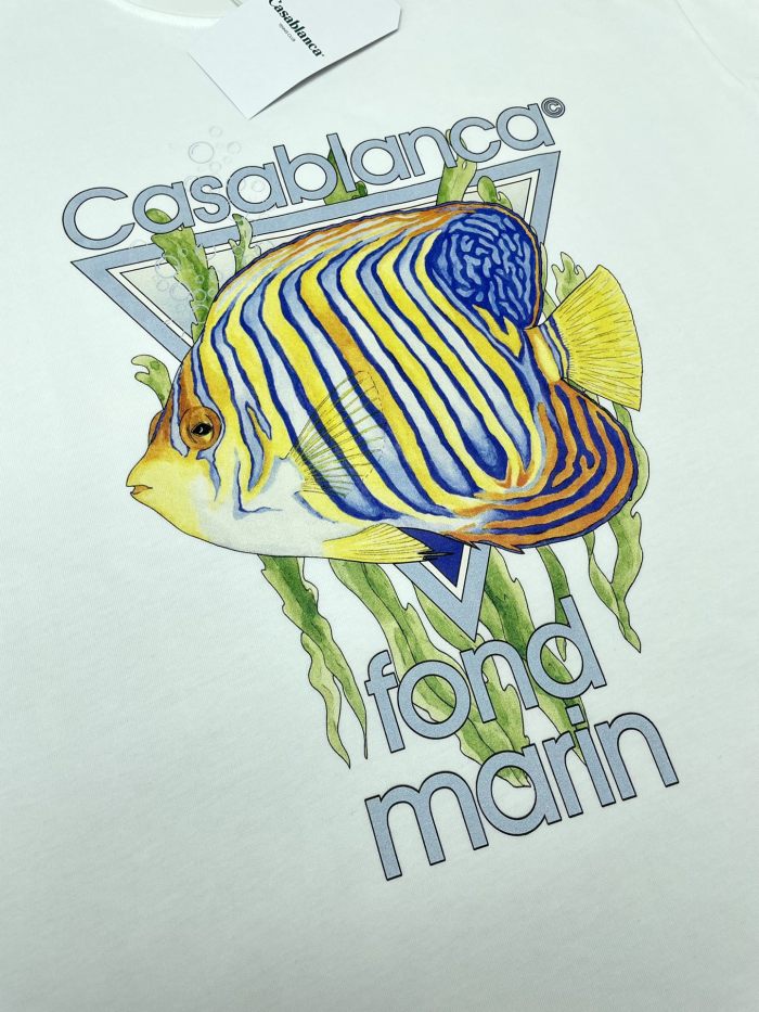 1:1 quality version Transparent Triangle Vibrant Striped Angelfish Seaweed French  fond marin  Letter Print T-shirt 29220582