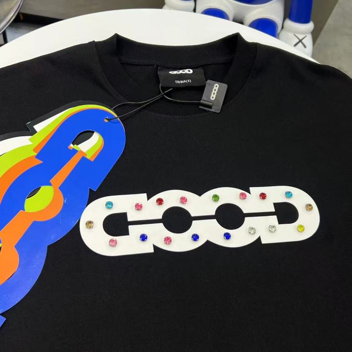 Hollow GOOD Color Rhinestone Print Tee 2 colors 29220606