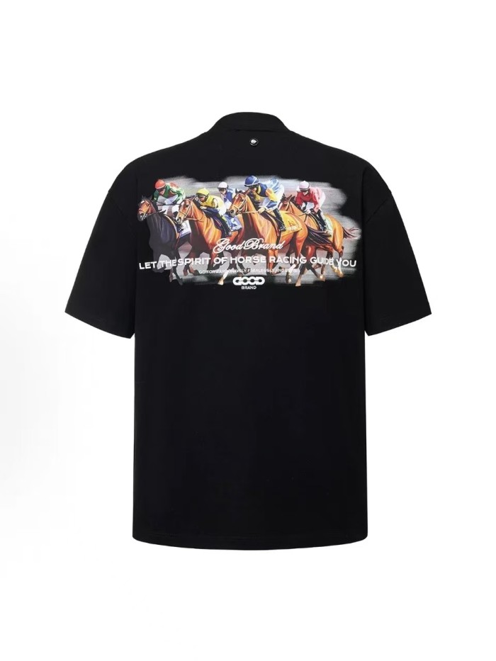 Year Of Horse Fixed Flocking Embroidery Horse Racing Print Tee 29220116