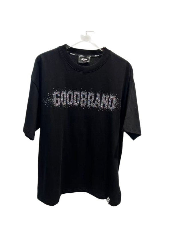 Full Rhinestone Crescent Slogan Luxury Tee 29220117