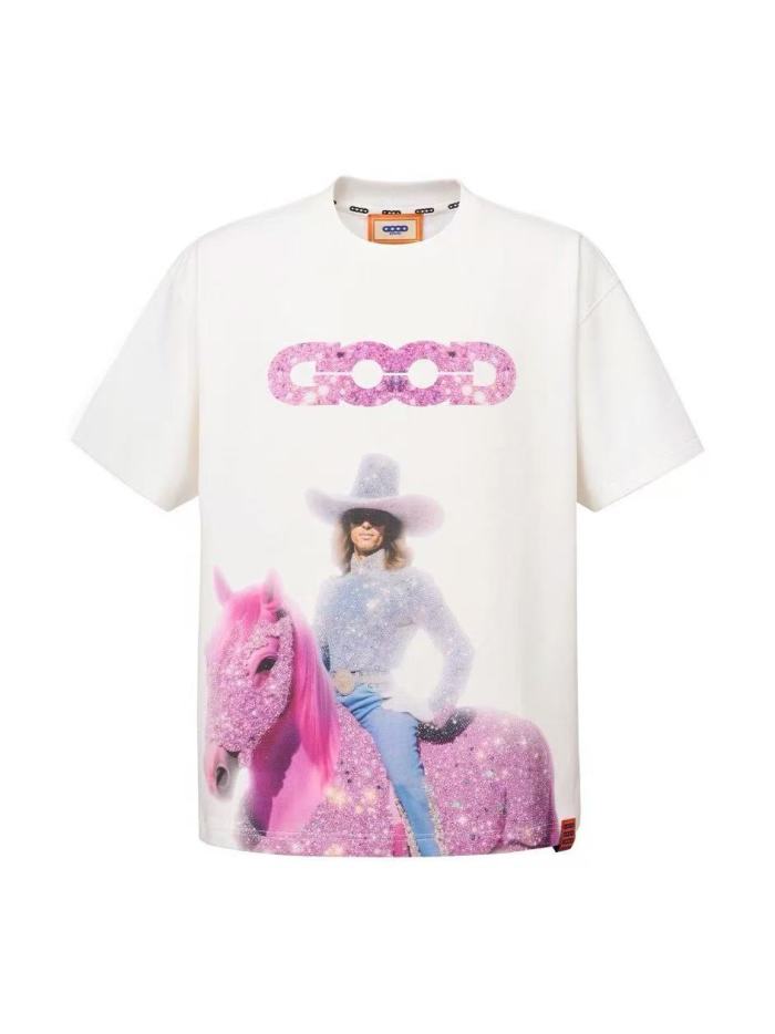 Year Of Horse Pink Denim Full Rhinestone Tee 29220114