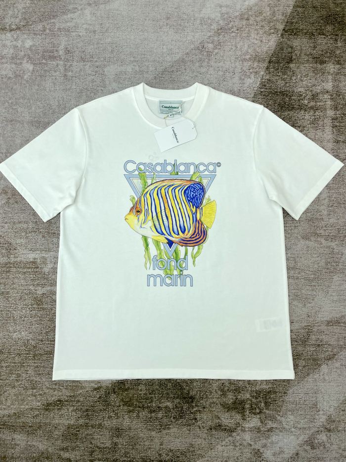 1:1 quality version Transparent Triangle Vibrant Striped Angelfish Seaweed French  fond marin  Letter Print T-shirt 29220582