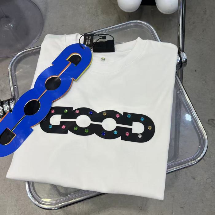 Hollow GOOD Color Rhinestone Print Tee 2 colors 29220606