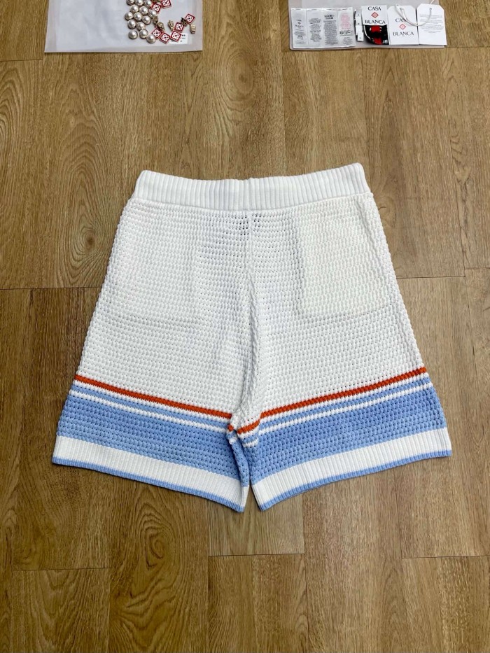 1:1 quality version Mediterranean Resort Striped Openwork Crochet Knit Logo Embroidery Polo Shirt & Shorts Set 29220431